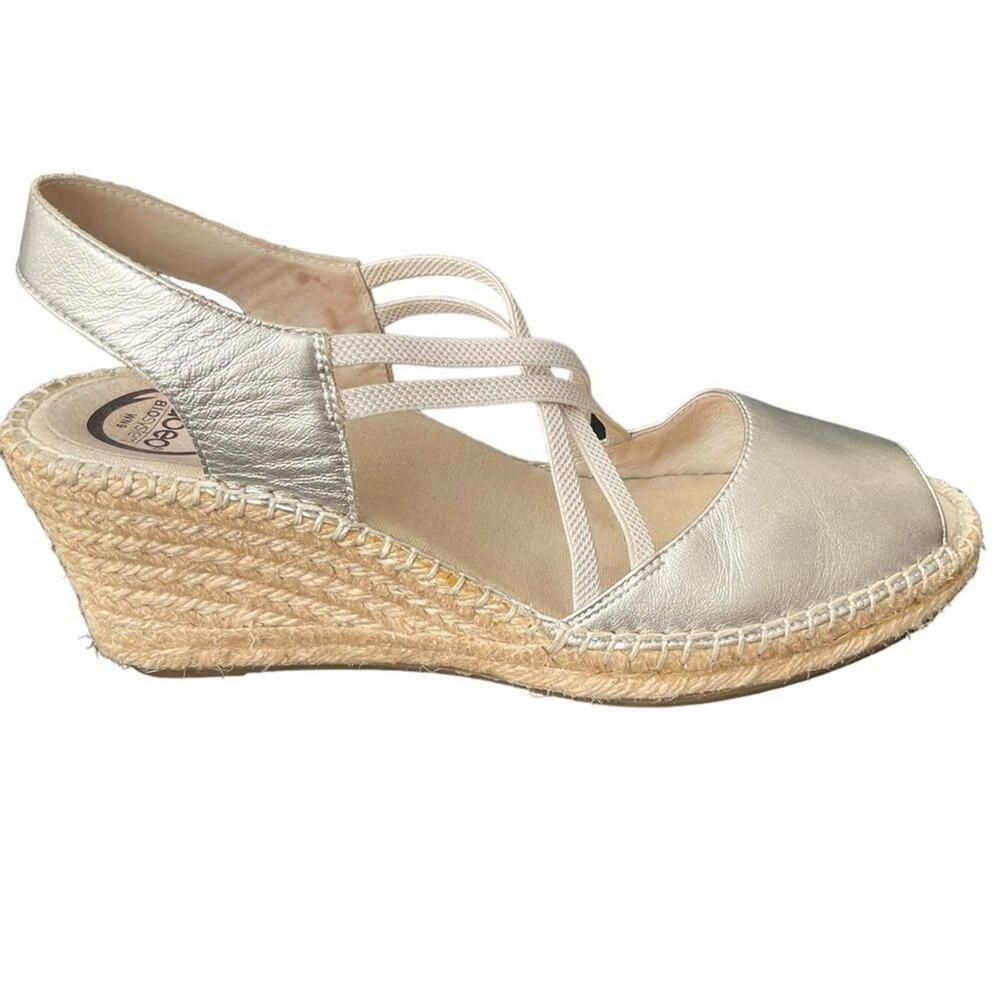 Abeo Women's‎ Silver Leather Wedge Sandals with Jute Platform